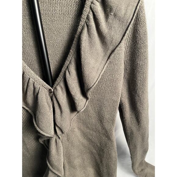 The Limited Taupe Ruffle Front Open Knit Cardigan Sweater Women’s Medium - Picture 2 of 8